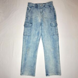 GUESS Blue Acid Wash Cargo Jeans Girls Size 12 Stretch Denim